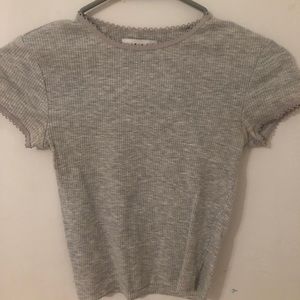 Ribbed T-shirt with Lace Hem